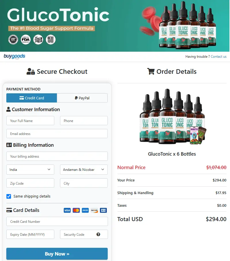 GlucoTonic Official Website Secure Order Page